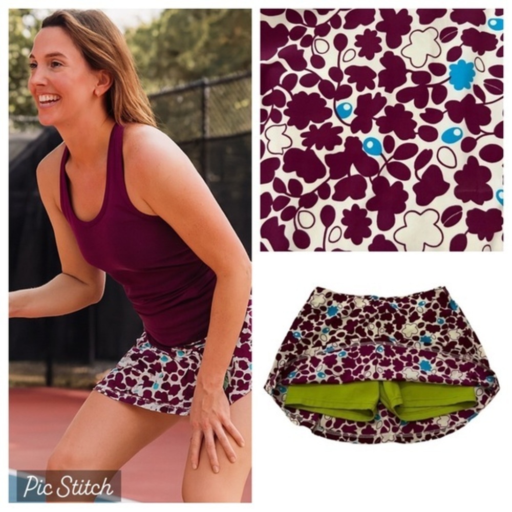 NWT TERRITORY Floral Athletic Skort Purple Turquoise Lime Golf Tennis Pickleball
